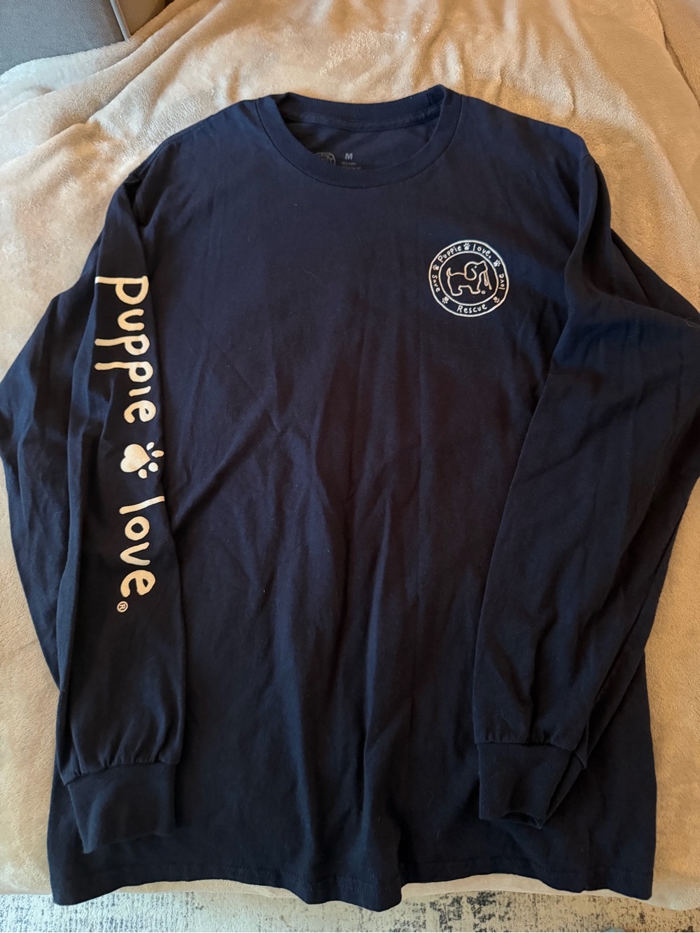 Womens Navy Long Sleeve Tee Puppie Love